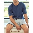 thumbnail image 3 of Yunliwuli Men's Casual Outfit, Fitted Round Neck Short Sleeve T-Shirt Striped Drawstring Shorts 2 Piece Set for Summer, 3 of 5