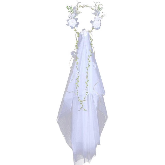 KAIYANG Velo de novia para boda, guirnalda floral, velo con corona de flores, estilo bohemio para bodas en la playa