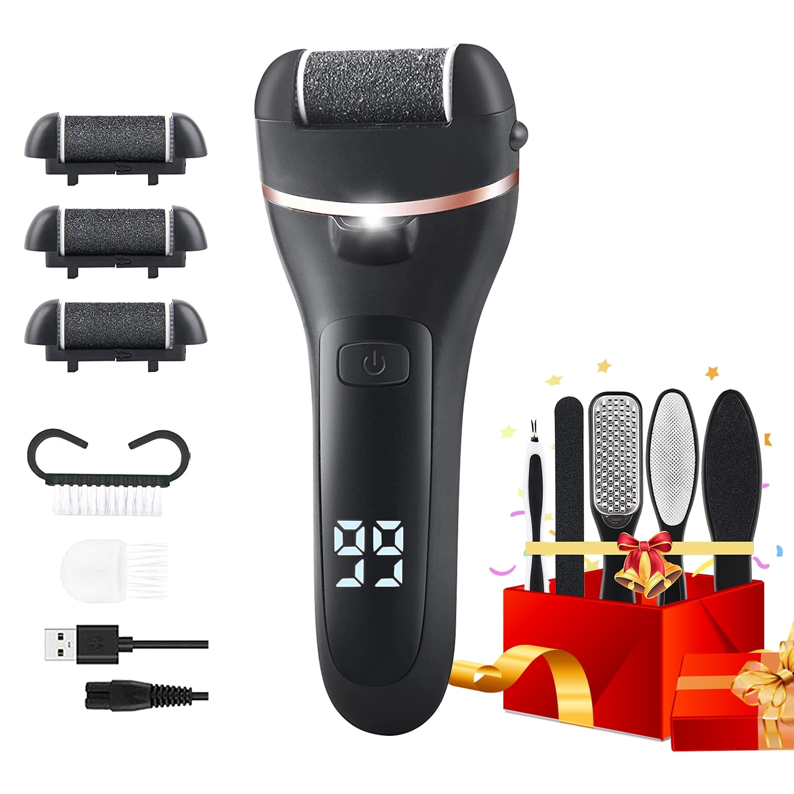 GLUAAE Rechargeable Callus Remover - Electric Foot File with 10-Piece Pedicure Kit for Dead Skin & Cracked Heels