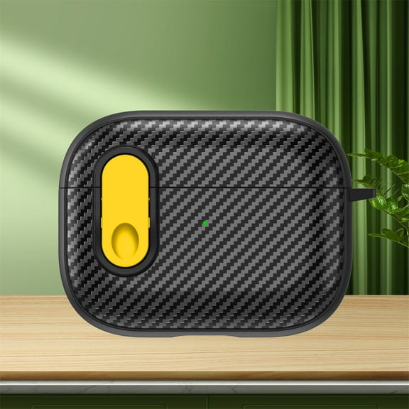 Carbon Fiber Texture Case for Airpods Pro 2 Anti-Drop Protective Cover for Airpods 3 2 1 Hard Shell with Keychain (Black Yellow,for AirPods Pro 2)
