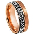 thumbnail image 1 of Celtic Claddagh Tungsten Ring - 2-Tone Black IP & Rose Gold Pipe Cut Tungsten Carbide Wedding Band - Comfort Fit Anniversary Ring - #867s10.5, 1 of 4