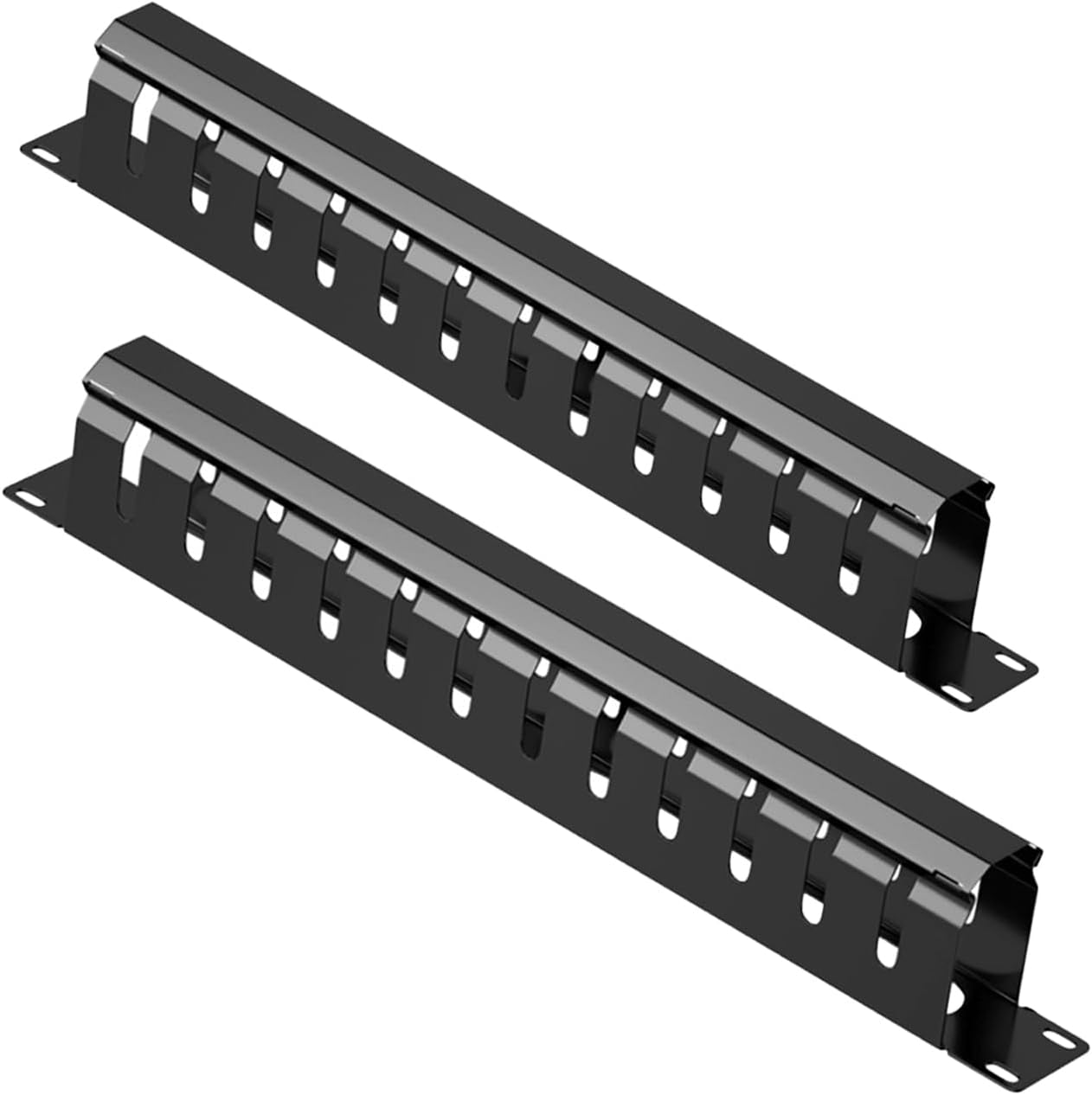 FEFEFW-2 Pack 1U 19-Inch Cable Management Horizontal Rack Mount – Metal Cable Organizer for Server Rack, 19" Network Rack, Black, Includes Mounting Screws