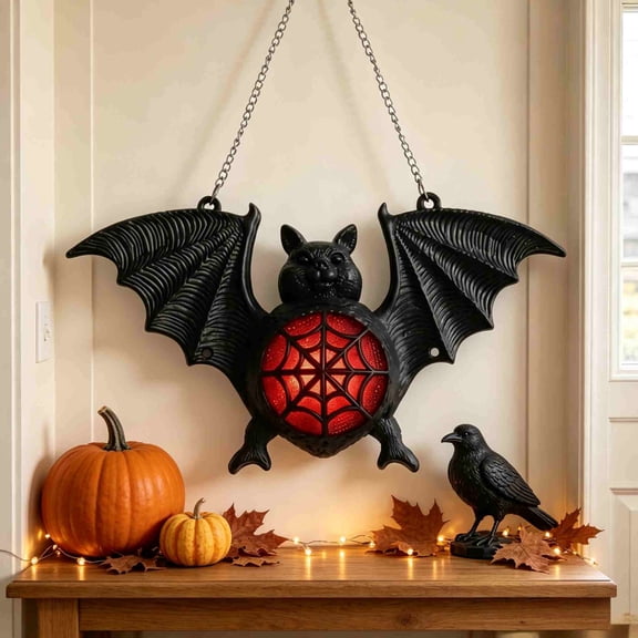 Clearance Gunhay Halloween Hanging Bats, Light Up Bats Halloween Decorations, Spooky Black Bat Pendant, LED Lights, Wall Decor, for Halloween Indoor Decorations, B