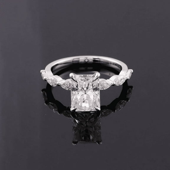 Eclet Jewels 1.8Ct Excellent Radiant Cut Lab Created Diamond Ring - 14K White Gold Plated Wedding Diamond Ring for Women's - Engagement East West Marquise Diamond Ring - Christmas Gifts for Her