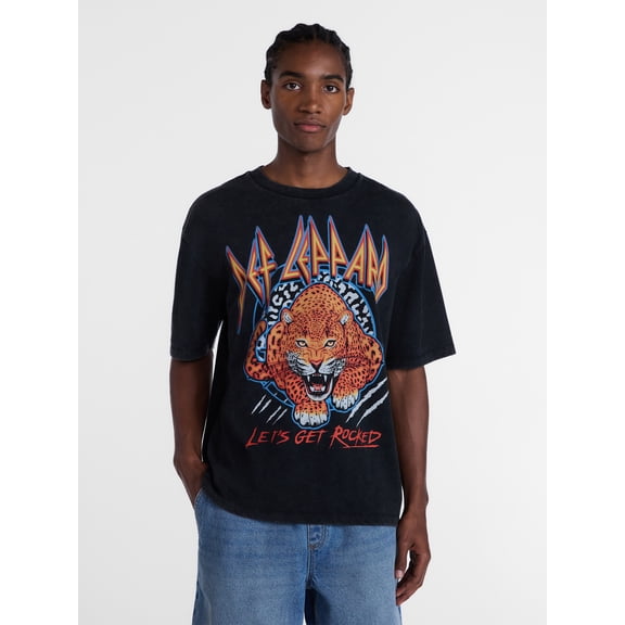 Def Leppard, Men's & Men's and Tall Mineral Wash Boxy Graphic Tee, Sizes XS–5XB & MT-4XLT