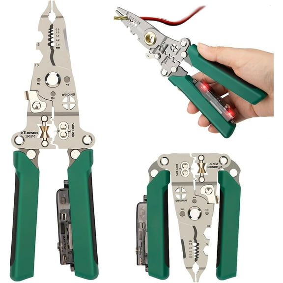 8 In 1 Wire Stripper, 2025 New Multifunction Electric Wire Stripping Tool for Cutting and Pulling Wires Cable Scissors, Upgrade Foldable Wire Stripper Cable Stripping Pliers (Green)