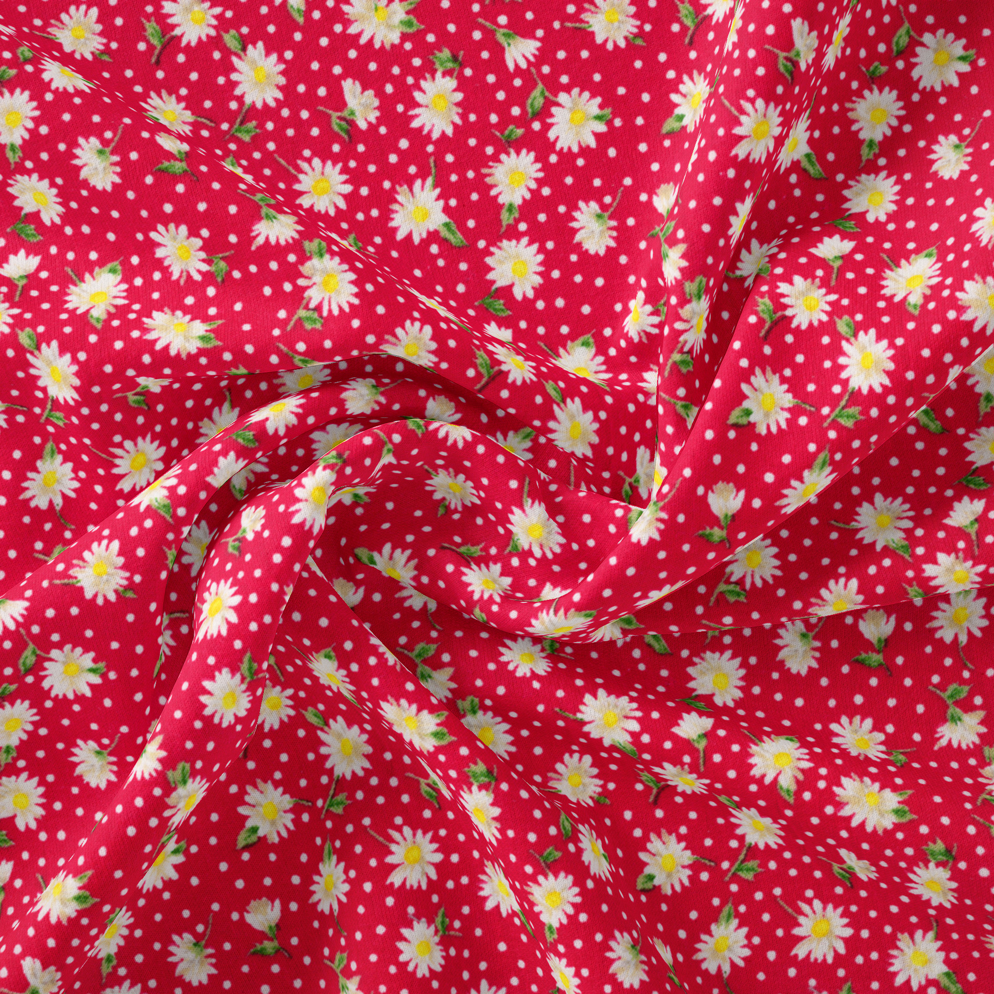 David Textiles Quilting Cotton 44" Rose & Hubble Daisy Red Fabric, by the yard