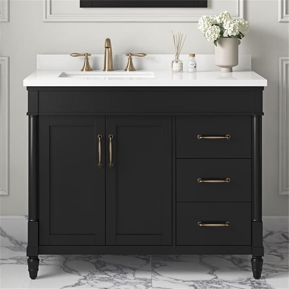 Pemberly Row 42" Bathroom Vanity in Impress Black with White Countertop