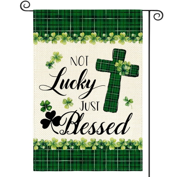 Sm:)e Not Lucky Just Blessed Saint Patricks Day Garden Flag 12 x 18 Inch Polyester, Buffalo Plaid