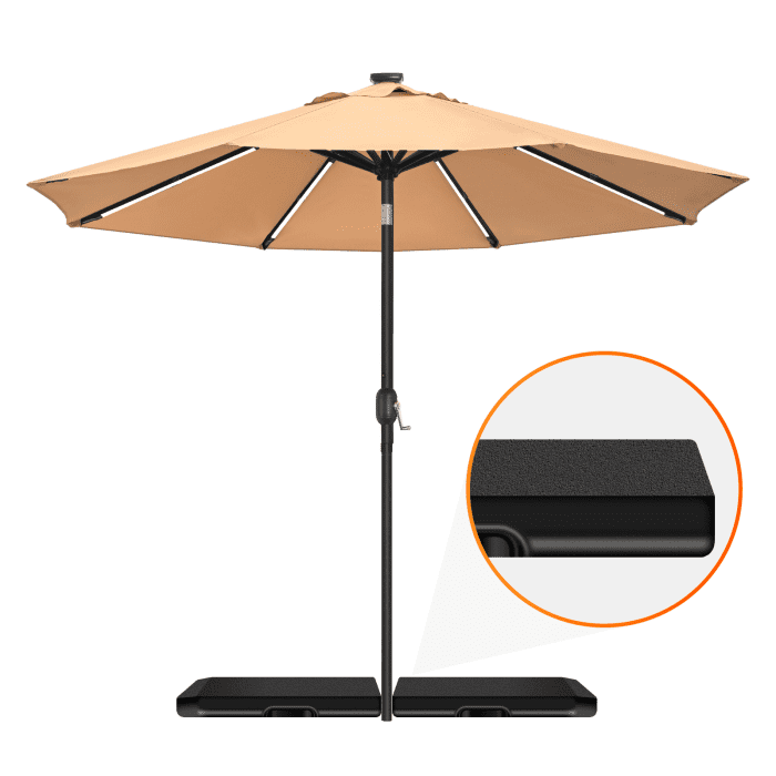 UV Protected Black HDPE Umbrella Base, 4-Piece Set, 317 LBS Heavy Duty, Easy-Fill Spouts, Umbrella Stand Base for Beach, Garden, Outdoor