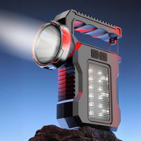 karymi Solar Powered Outdoor Portable Multi Functional Searchlight Camping Lantern Black 15x9x4cm 5.51x3.94x1.57in with USB Charging for Camping Home Decor Birthday Gifts House Decor