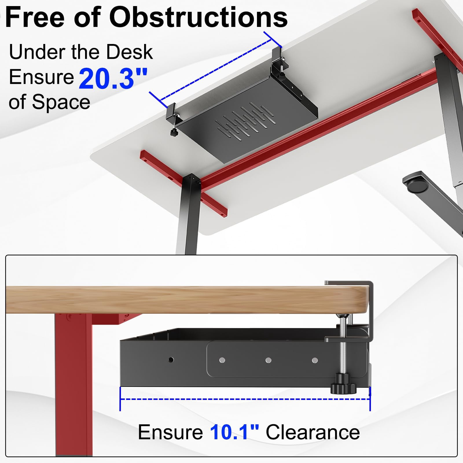 No Drill Under Desk Laptop Mount  Metal Storage Shelf With Cable Management Tray For Macbook Mini Anti-scratch Silicone Fits Office Gaming Workstations