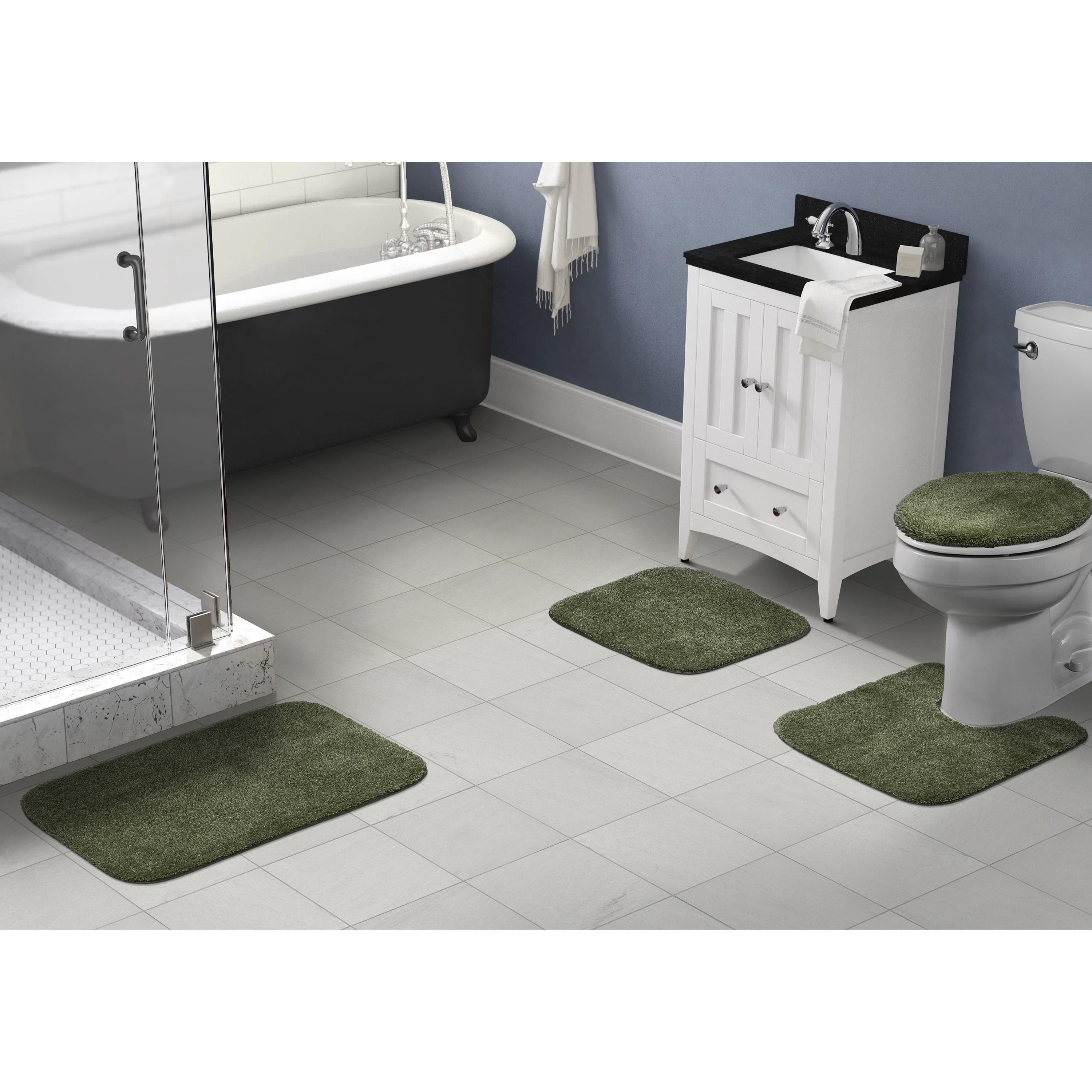 Garland Rug Traditional Washable Bath Rug Set, 4 Piece Set (2 Bath Rugs, Contour, & Lid) Deep Fern