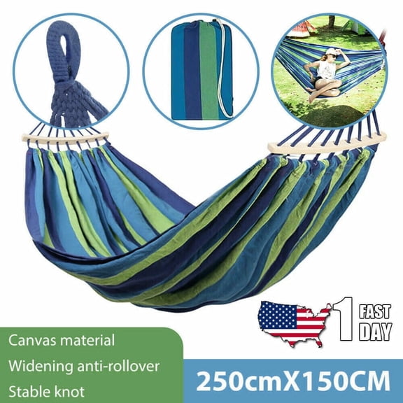 MDHAND Double Hammock, 2 Person, Portable Travel Camping Hammock with Carrying Bag Travel, Beach(Blue Stripes)