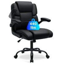 Hoffree Executive Office Chair with Flip-up Arms Mid Back Computer Desk Chair Adjustable Task Chair Lumbar Back Support 8 Hours Heavy Duty Design for Adult, Black