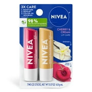 NIVEA Cherry and Cream Lip Care, Flavored Lip Balm Set, 0.17 oz Stick, Pack of 2