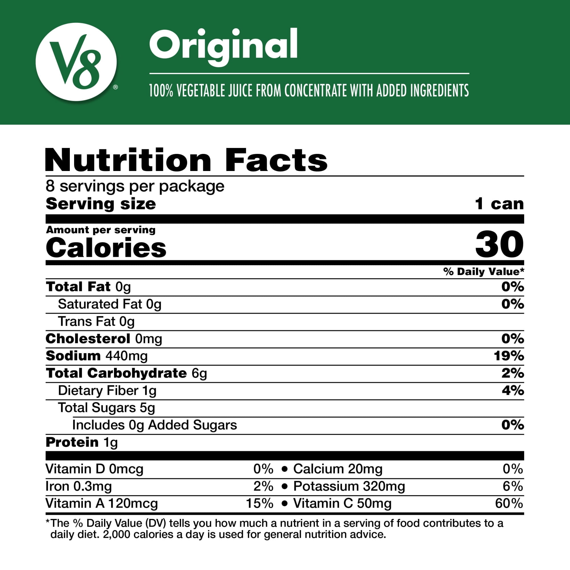 (2 pack) V8 Original 100% Vegetable Juice, 5.5 fl oz Can, 8 Count