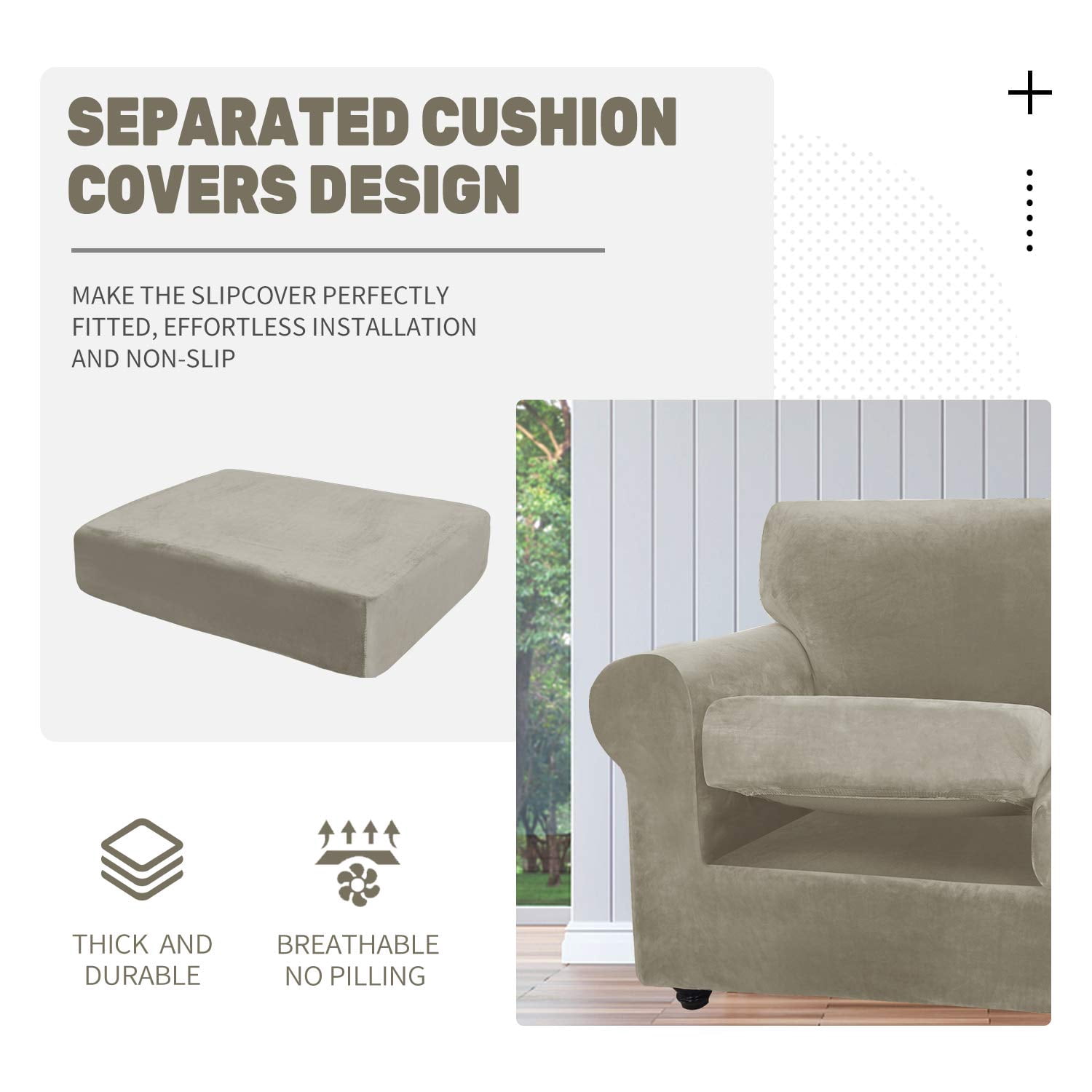 JIATER 3-Piece Sofa Cover Stretch Couch Cover Velvet Sofa Slipcover Furniture Protector with 2 Cushion Covers,Loveseat Khaki
