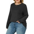 thumbnail image 3 of NISVIYA Womens Plus Size Tops Comfy Long Sleeve Elegant Loose Fit Crewneck Trendy Color Block Pullover Shirts, 3 of 6