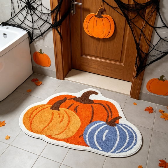 LEFXSMR Fall Decor Bathroom Rugs Non-Slip Bath Mat Pumpkin Thanksgiving Decorations Soft Area Rug for Front Door Porch Entryway,