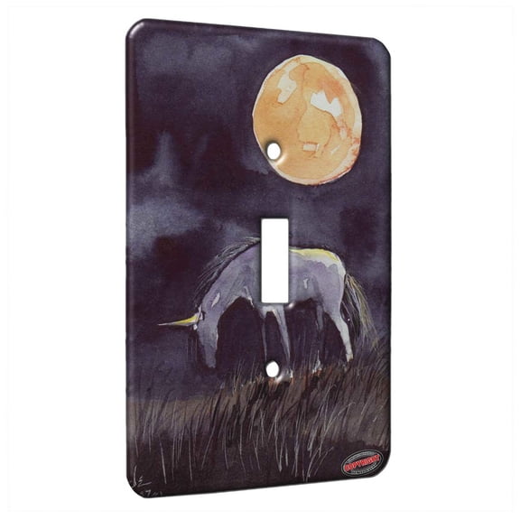KuzmarK™ Single Gang Toggle Switch Wall Plate - Unicorn Dreaming in Moonlight Fantasy Horse Art by Denise Every