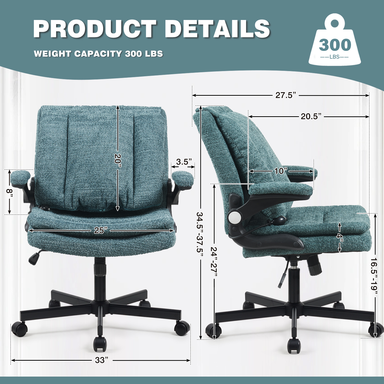 Wide Criss Cross Chair with Flip Up Back Cushion and Arms, Ergonomic Cross Legged Office Chair with Dynamic Lumbar Support, Upholstered Swivel Rolling Vanity Chair for Customized Comfort