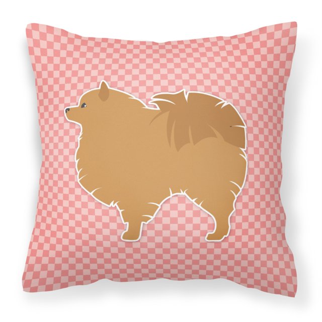 Caroline's Treasures BB3642PW1414 Almohada decorativa de tela rosa con tablero de ajedrez de Pomerania, 14 x 14, multicolor Caroline's Treasures BB3642PW1414