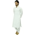 thumbnail image 4 of Atasi Men's White Kurta Pyjama Set Ethnic Punjabi Casual Long Dupion Shirt-Small, 4 of 7