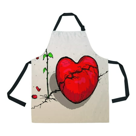 

ECZJNT Cartoon Heartbroken Rose Adjustable Bib Kitchen Apron with Pockets for Women Men