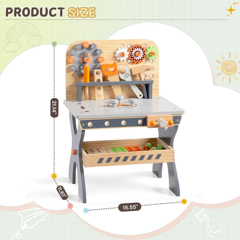 Ktaxon Kids Tool Bench, Wooden Workbench with Play Tools, Storage