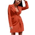 thumbnail image 1 of Robe Costume Femme Col en V Profond Manches Longues Élégante Couleur Unie Double Boutonnage Ajustée Col Rabattu Robe d'Été, 1 of 4