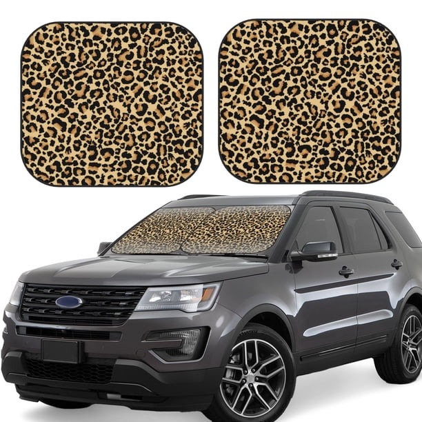 Fotbe Leopard Print Juego de 2 Piezas de Parasoles para Parabrisas | Bloqueador Solar para Auto | Accesorios Plegables para Protección Solar Interior-Large