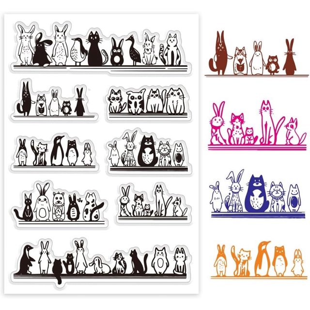 Sello transparente de gatos, sello de silicona de animales, pingüino, conejo, sello de goma transparente, sellos de papel