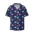 thumbnail image 2 of Lsque Flower Blue Skull print Men's Cuban Collar Short Sleeve Shirt Summer Beachwear Casual Button Down Fashionable Vacation Leisure Shirt-Large, 2 of 7