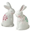 Set of 2 Large White Springtime Bunny Rabbits with Pastel Floral Accents 13"