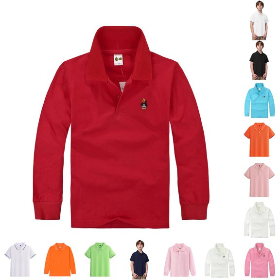 HNMKIU Polo Shirts for Boys Solid Short Sleeve Casual Summer Top Soft Summer Tee Red-d,3-4 Years