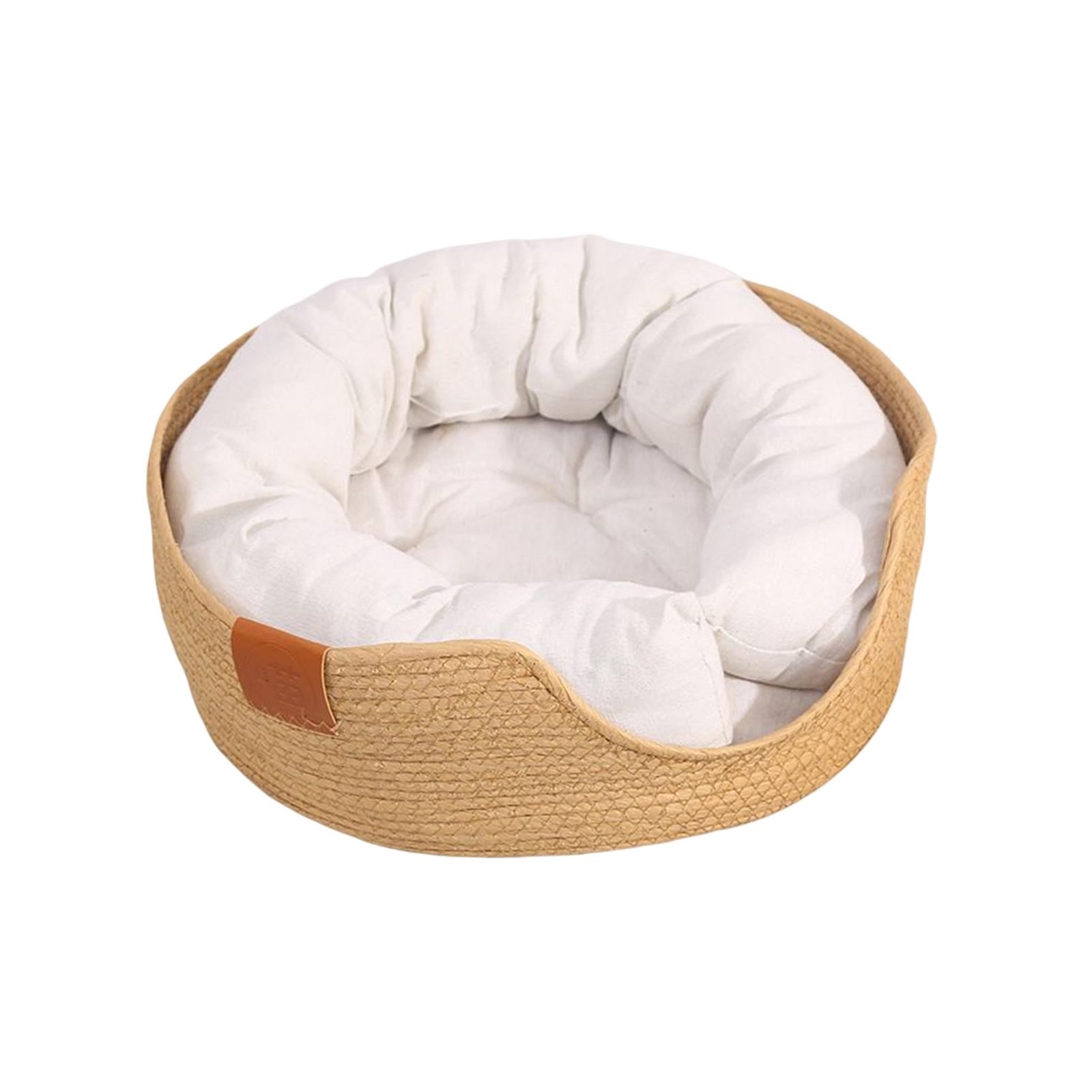 Indoor Hand Woven Rattan Cat Beds with Cushion Comfortable Durable Warm Pet  Bed Handmade Kennel Pet House for Kitten Small Medium Dogs