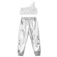 thumbnail image 3 of TiaoBug Kids Girls Jazz Hip Hop Dance Outfits Sequins Crop Top with Pants Cheerleading Dancewear Silver 14, 3 of 5