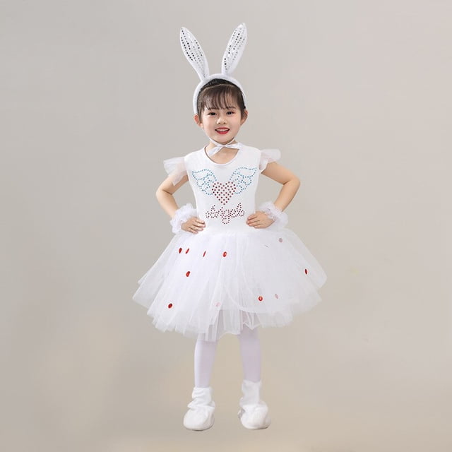 Niños Animal conejo blanco Cosplay disfraz niños mono jardín de infantes niñas vestido niños Pascua conejito danza ropa Sets160cm Gao Jinjia LED