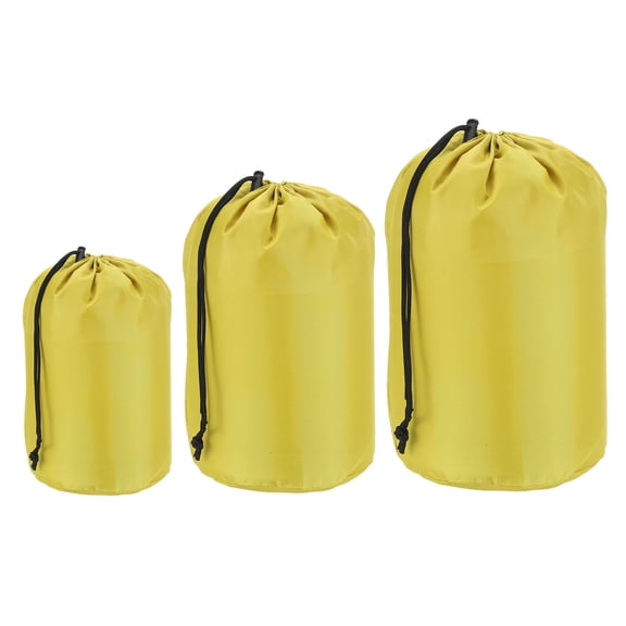 Uxcell Stuff Sack, 4x8"/5x10"/7x13" Waterproof Outdoor Storage Sack Portable Drawstring Bag for Camping, Yellow 3 Pcs