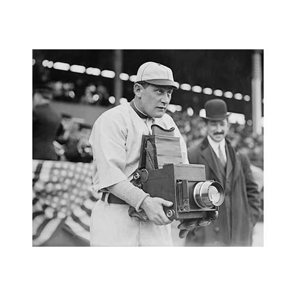 Baseball Player Becomes a Cameraman- Fine Art Canvas Print (20" x 30")