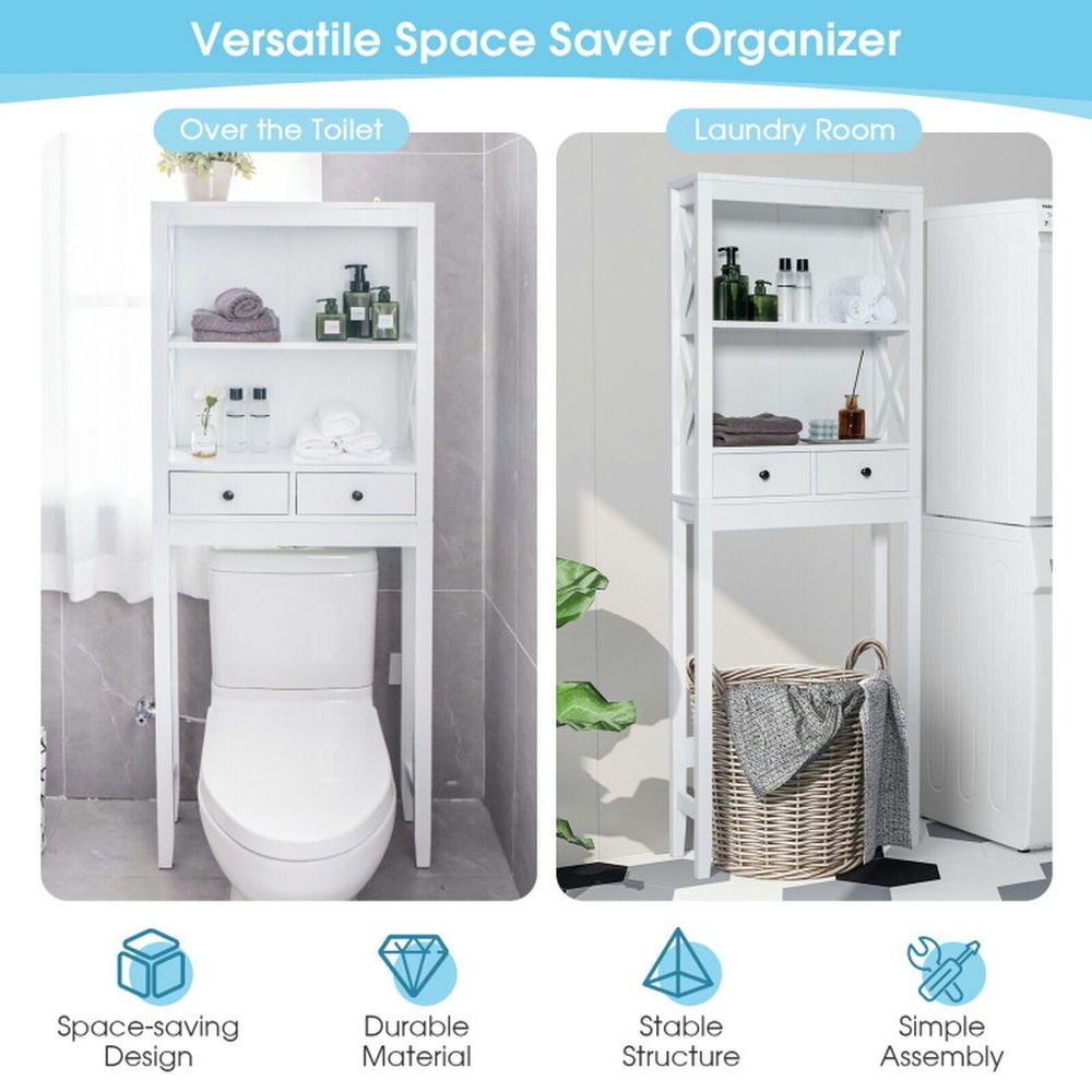 Finihen Toilet Storage Cabinet, Bathroom Cabinet Organizer, Toilet Space Saver Bathroom Organizer Storage Shelf with Drawers, for Bathroom, White