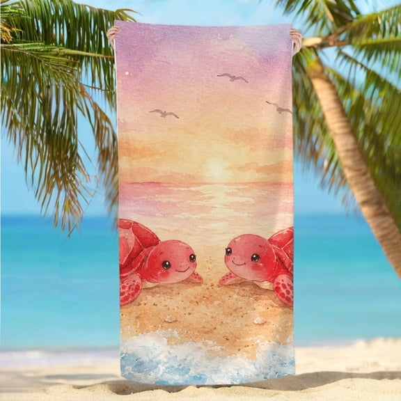 RKSupls Two Cute Turtles At Sunset Beach Oversized Microfiber Beach Towel - Ultra-Soft Microfiber Machine Washable, Ideal for Bathroom beach yoga 30x60 in