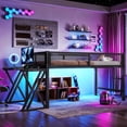 thumbnail image 3 of Leumius Twin XL Size Loft Bed with Gaming Desk,Metal Loft Bed Frame with Full Length Guardrail,LED Lights and USB Ports,Space-Saving,Black, 3 of 12