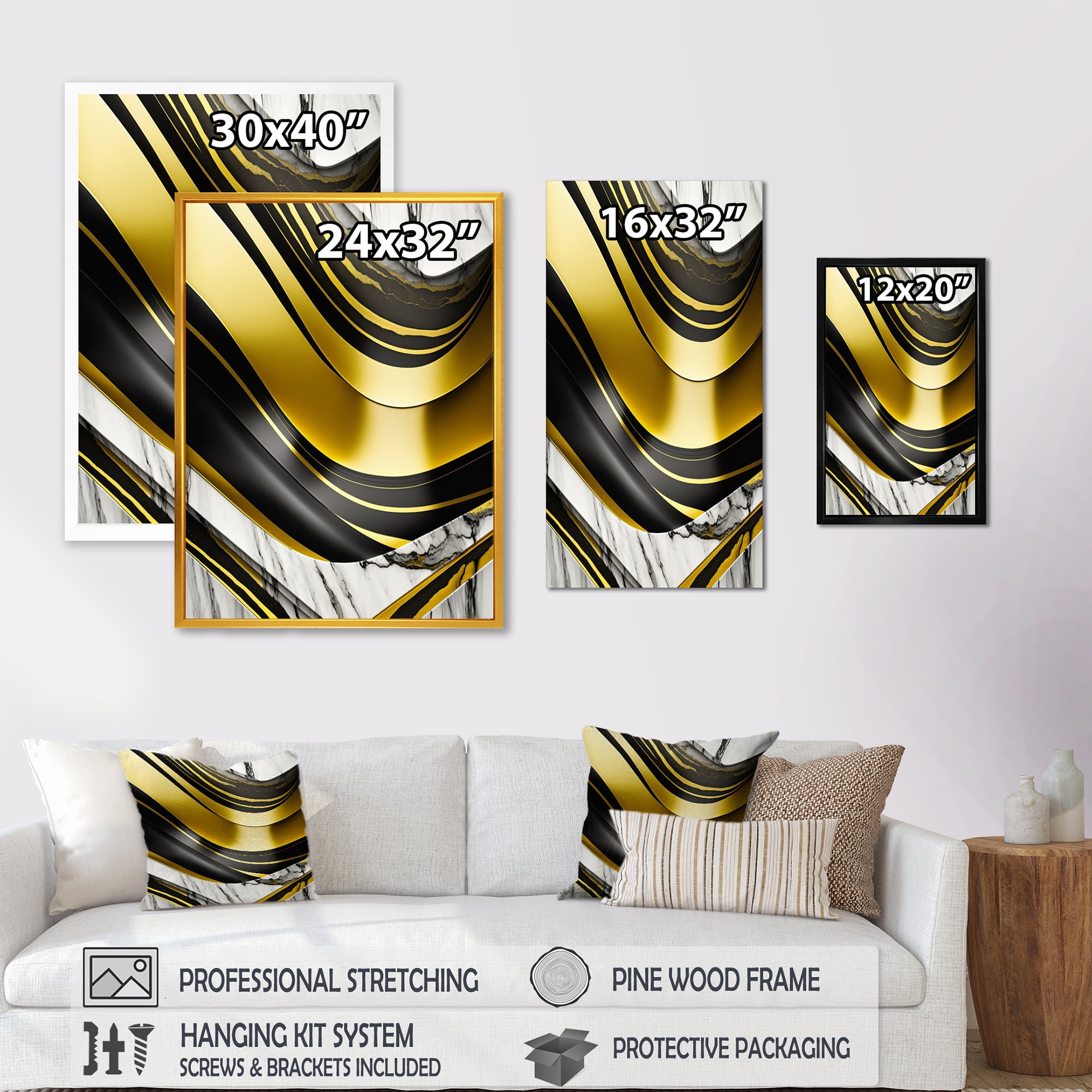 Designart Abstract Geode Marble Waves Gold I Canvas Wall Art