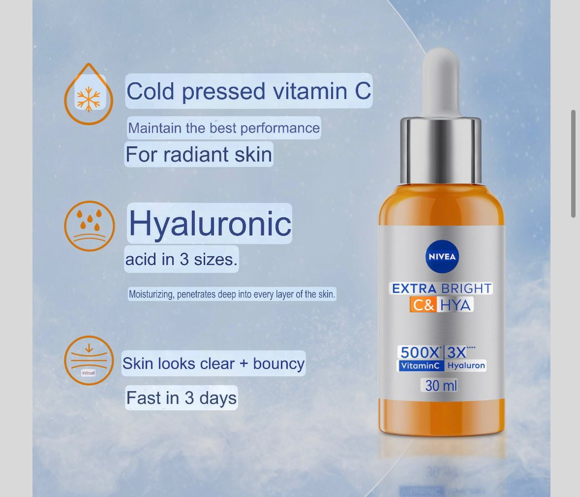 NIVEA Extra Bright C HYA Vitamin Anti-Spot Serum with Hyaluronic Acid, 30ml