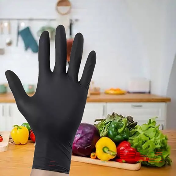 Food Safe Disposable Nitrile Gloves, Latex-Free, Powder-Free, Silicone-Free, Textured Fingertips, Cooking, Black