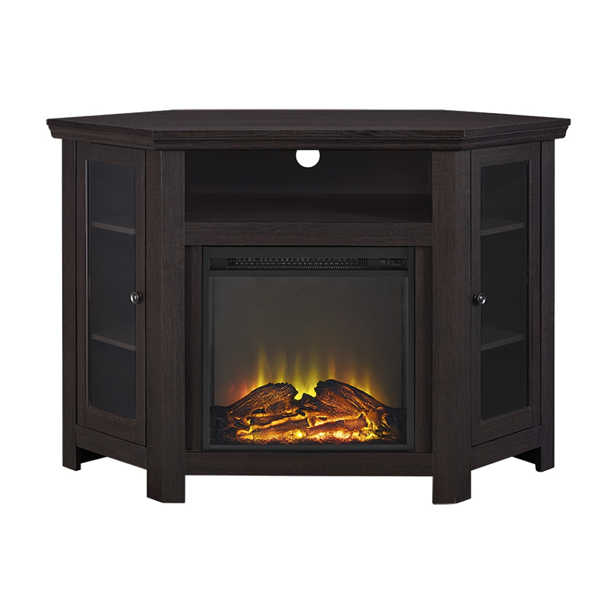 Walker Edison Espresso Corner Fireplace, Corner Tv Stand With Fireplace 65 Inches
