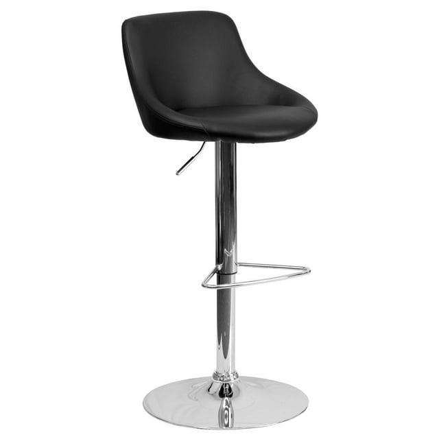 Contemporary Black Vinyl Bucket Seat Adjustable Height Barstool with Chrome Base
