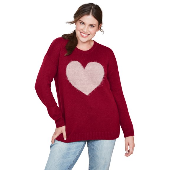 ellos Women's Plus Size Love Sweater - 26/28, Rich Burgundy Oyster Grey